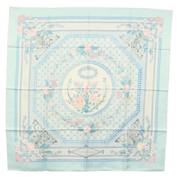 HERMES Carre 90 Scarf ""JEUX DE PAILLE"" Silk Light Blue Auth - Picture 1 of 16